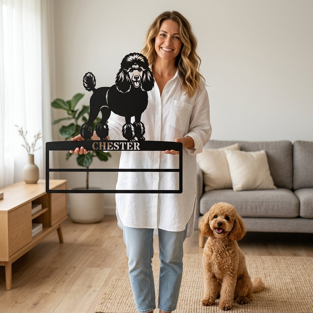 Poodle Personalized Rosette Metal Sign. Custom Dog Champion Ribbon Display