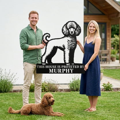 Personalized Poodle Dog Guard Metal Sign. Custom Dog Protect Name Wall Decor