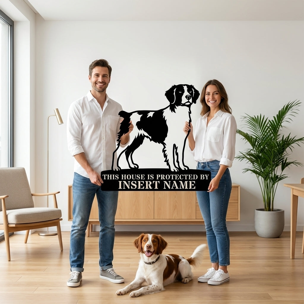 Personalized Brittany Dog Guard Metal Sign. Custom Dog Name Wall Decor