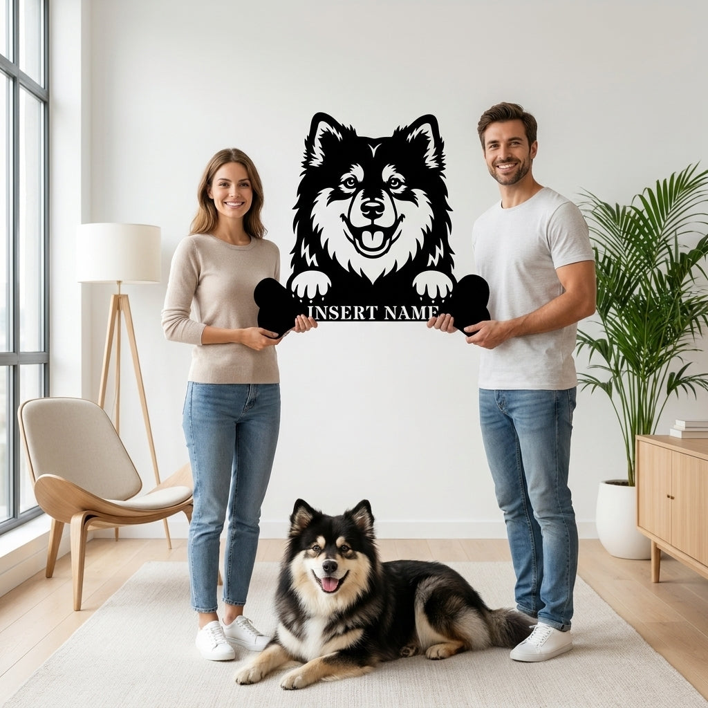 Personalized Finnish Lapphund With Bone Metal Sign. Custom Dog Name Decor