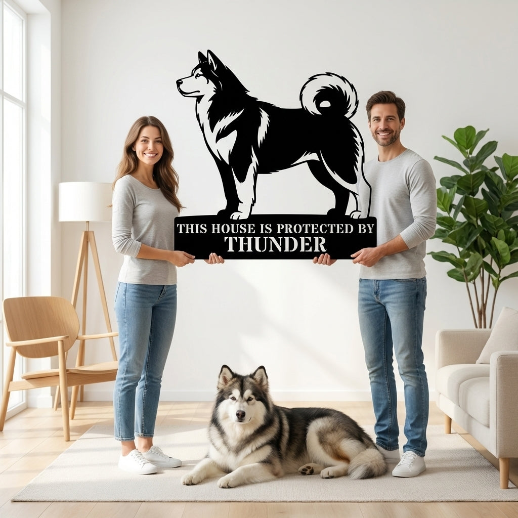 Personalized Alaskan Malamute Guard Metal Sign. Custom Dog Name Wall Decor