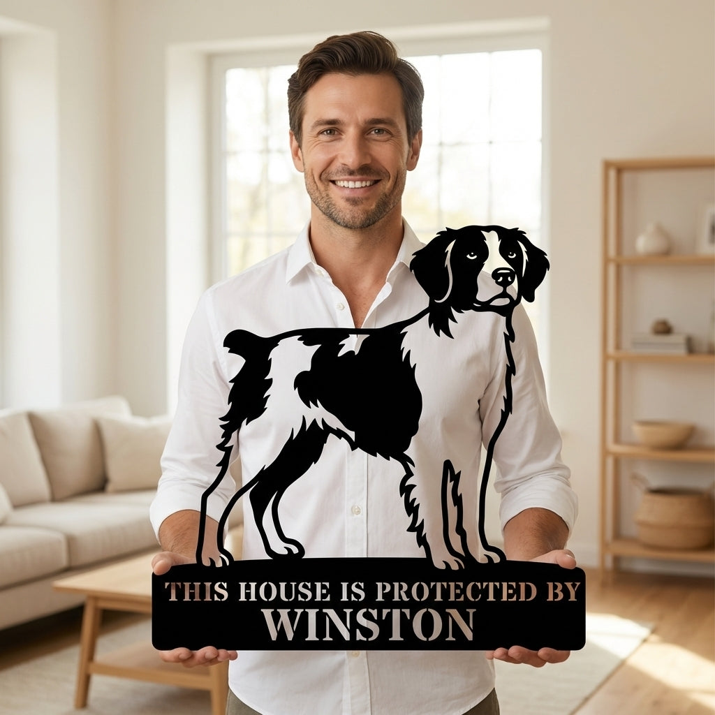 Personalized Brittany Dog Guard Metal Sign. Custom Dog Name Wall Decor