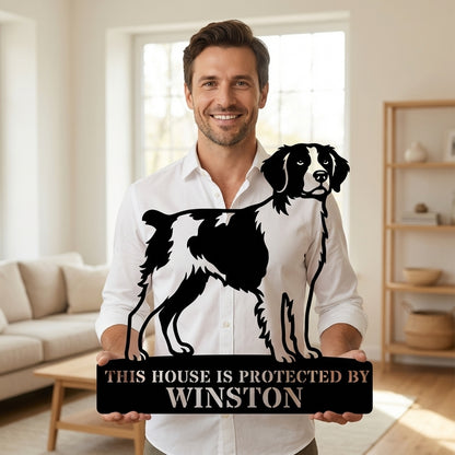 Personalized Brittany Dog Guard Metal Sign. Custom Dog Name Wall Decor