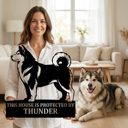 Personalized Alaskan Malamute Guard Metal Sign. Custom Dog Name Wall Decor