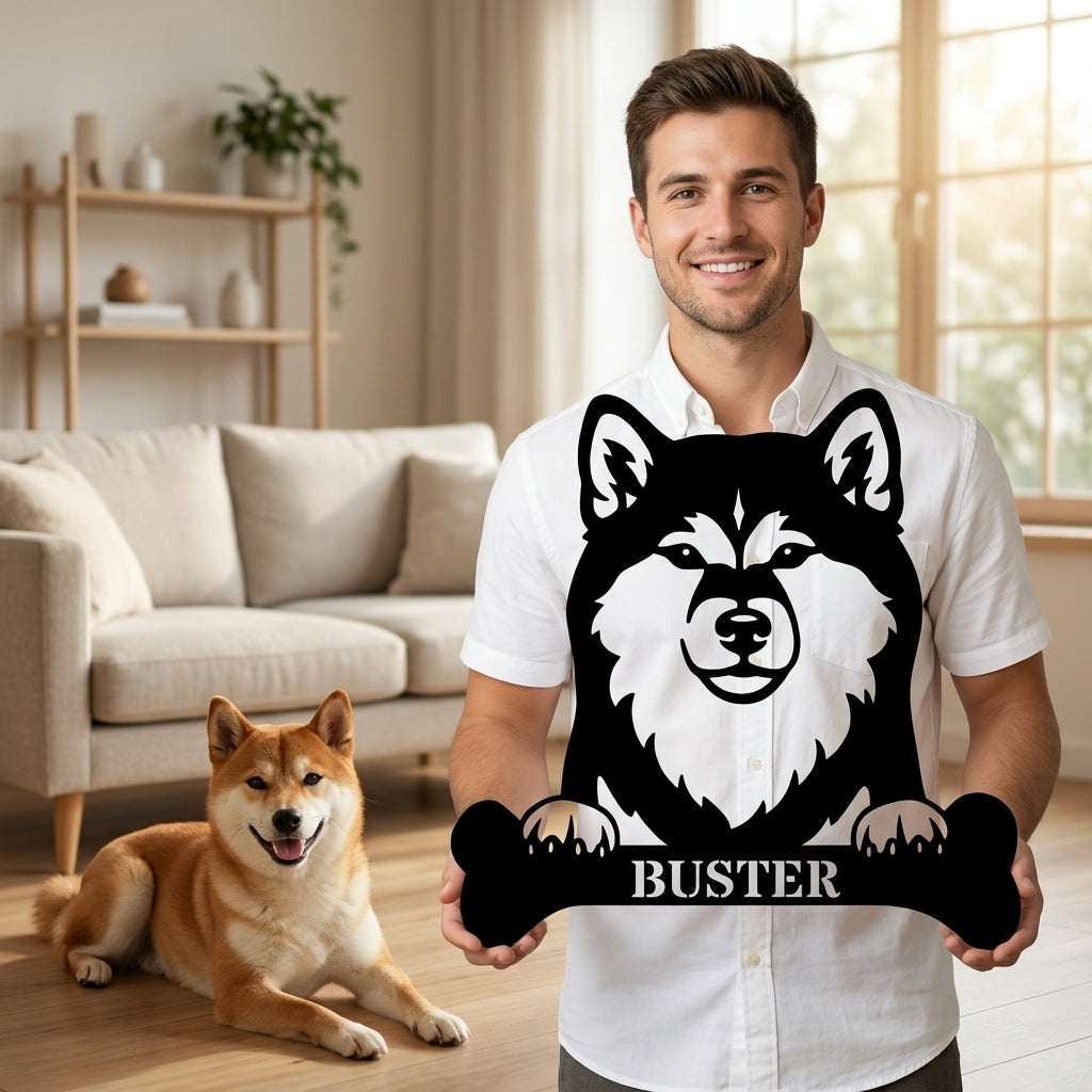 Personalized Shiba Inu Dog Bone Name Metal Sign. Funny Custom Dog Wall Decor Gift