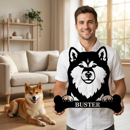 Personalized Shiba Inu Dog Bone Name Metal Sign. Funny Custom Dog Wall Decor Gift