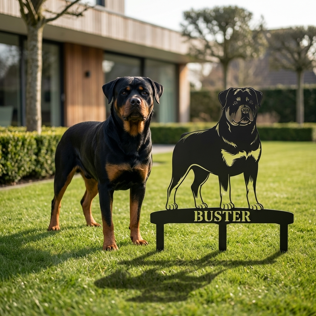 Personalized Rottweiler Garden Metal Sign With Stakes. Custom Dog Name Remembrance Gift