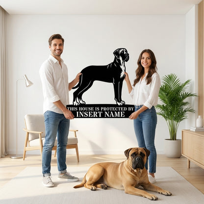 Personalized Bullmastiff Dog Guard Metal Sign. Custom Dog Name Wall Decor
