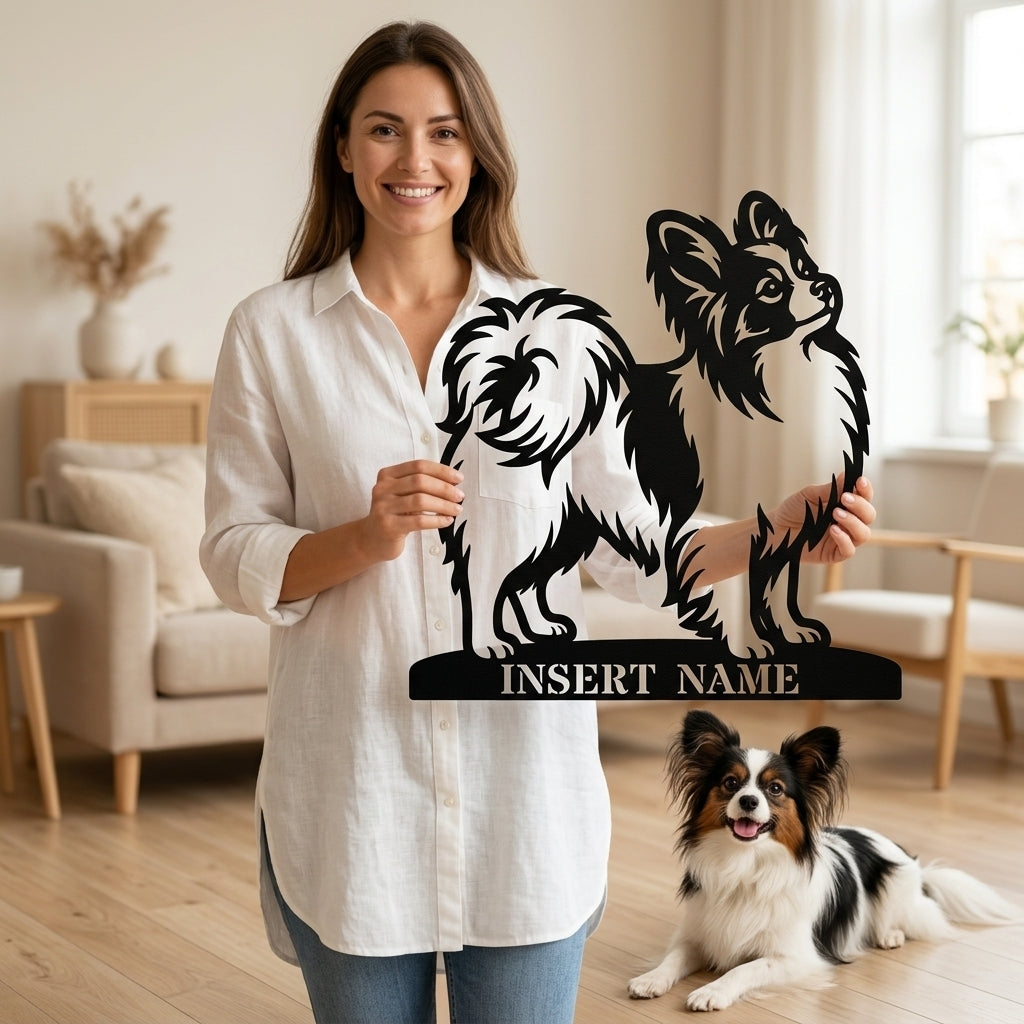 Personalized Papillon Dog Name Metal Sign. Custom Dog Owner Wall Decor Gift