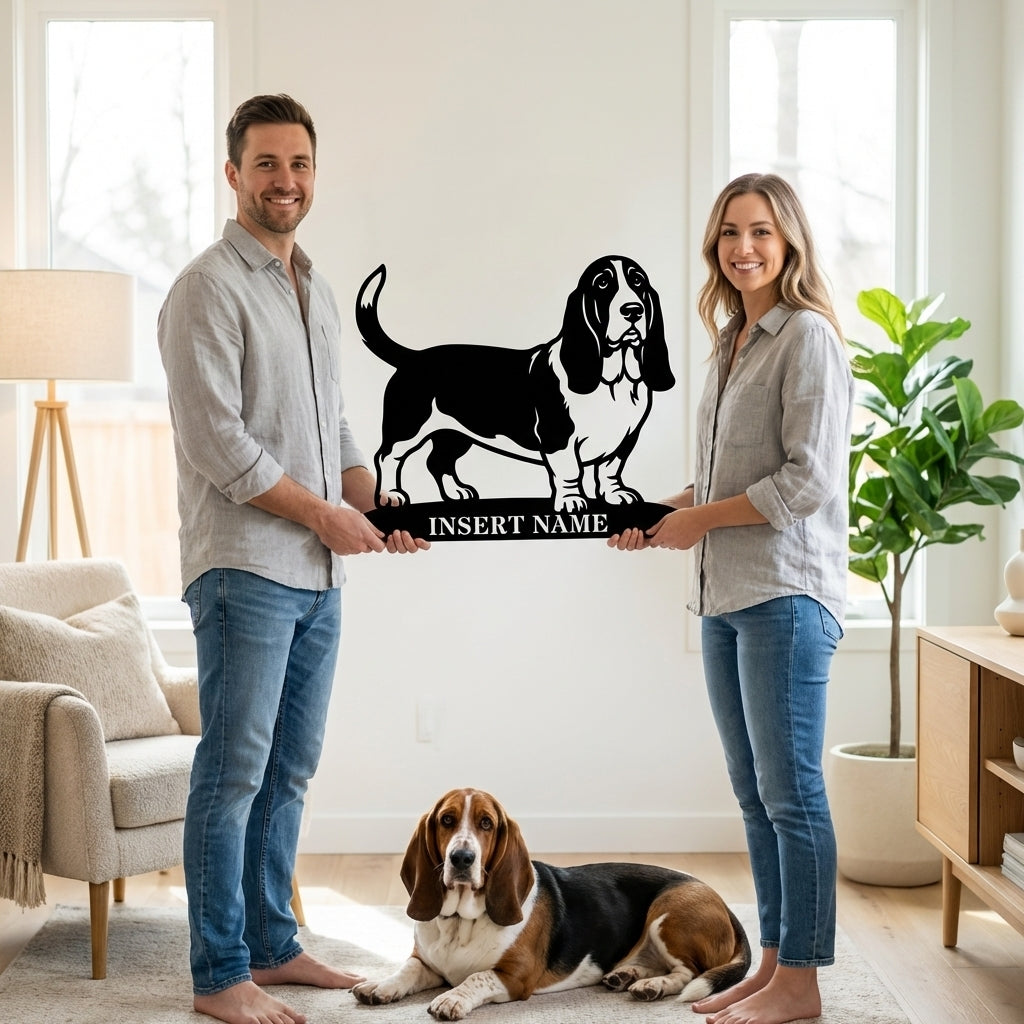 Personalized basset hound Metal Sign. Custom Dog Owner Wall Decor Gift