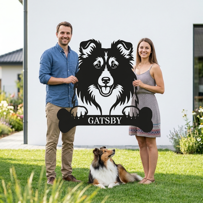 Personalized Shetland Sheepdog Bone Name Metal Sign. Funny Custom Dog Wall Decor Gift