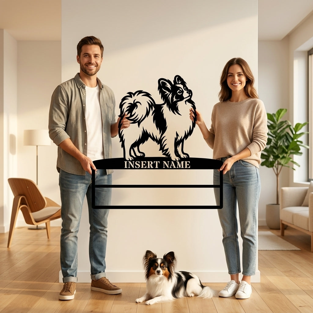 Personalized Papillon Dog Rosette Metal Sign. Custom Champion Ribbon Display