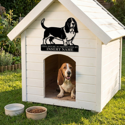 Personalized Basset Hound Guard Metal Sign. Custom Dog Name Wall Decor