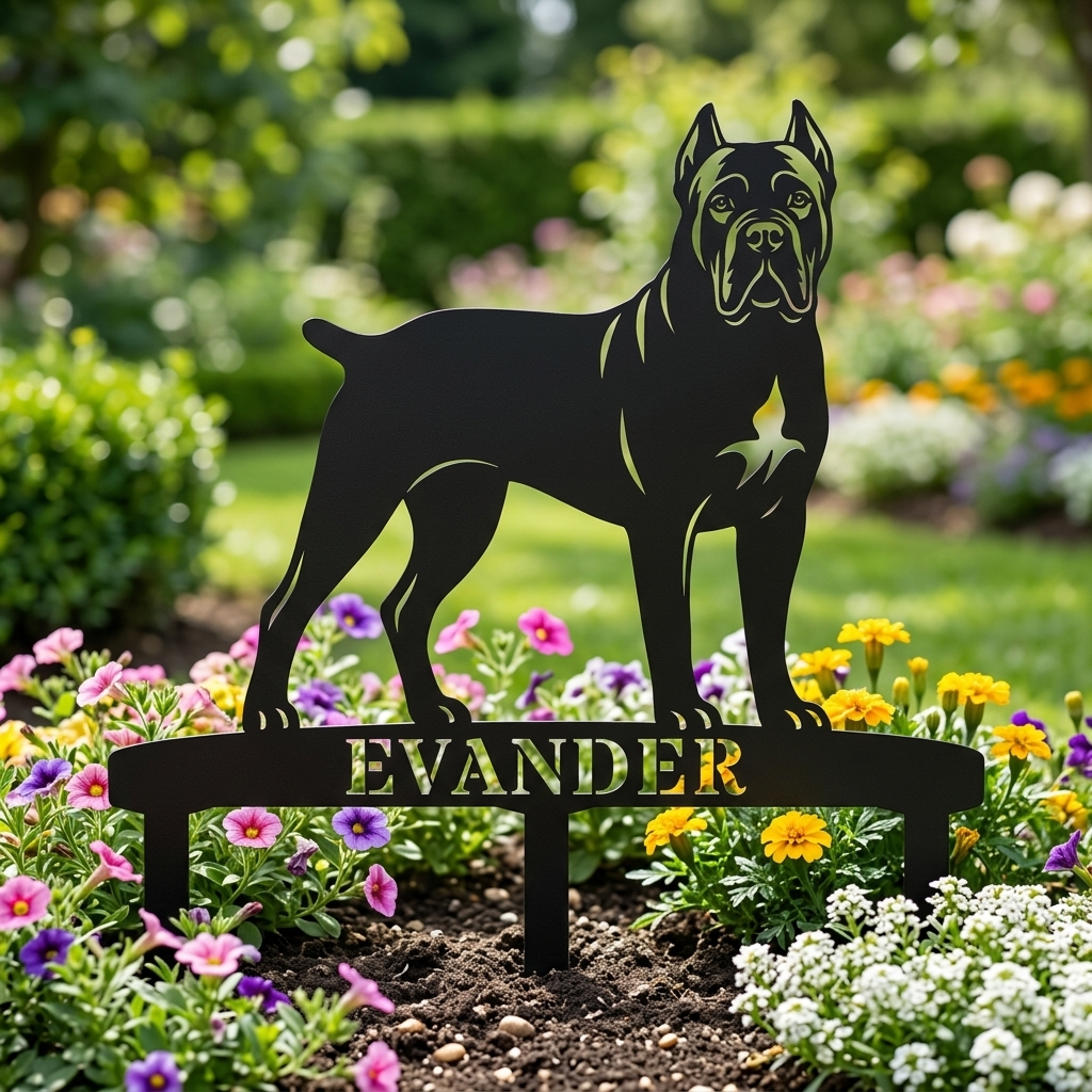 Personalized Cane Corso Garden Metal Sign With Stakes. Custom Dog Plaque Name Gift