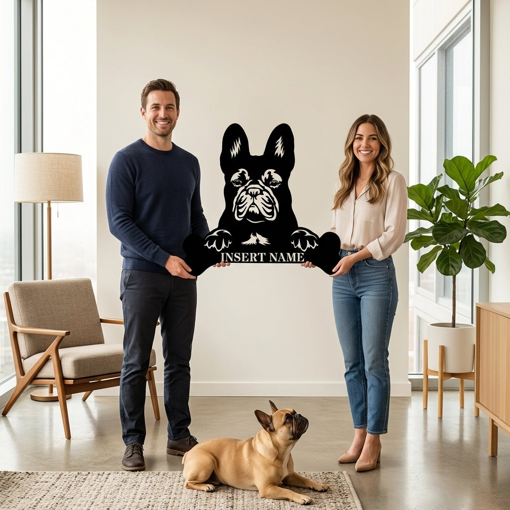 Personalized French Bulldog Name Metal Sign. Customizable Dog Owner Wall Decor Gift