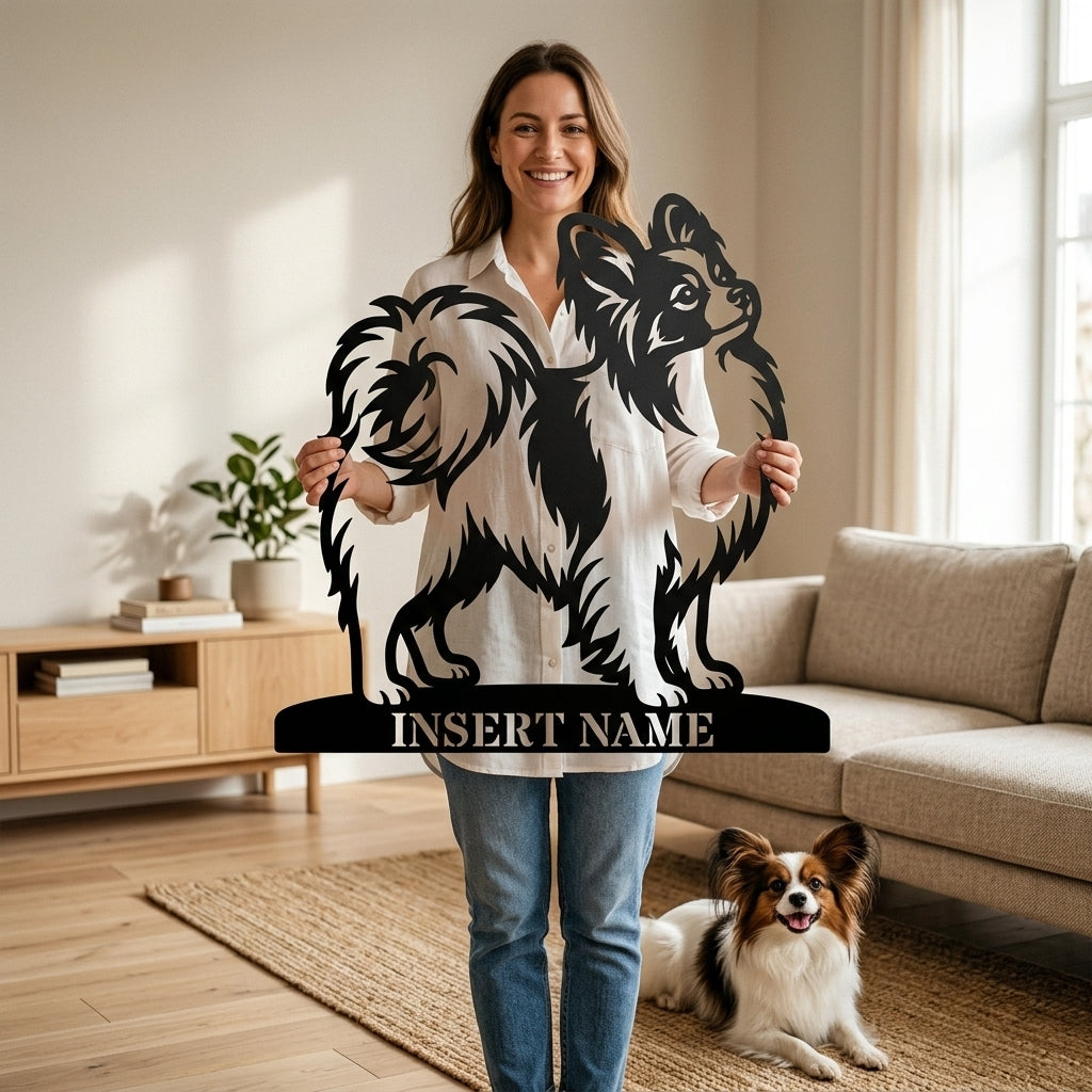 Personalized Papillon Dog Name Metal Sign. Custom Dog Owner Wall Decor Gift
