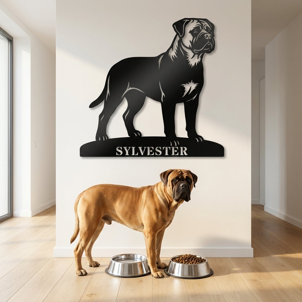 Personalized Bullmastiff Dog Name Metal Sign. Custom Dog Owner Wall Decor Gift
