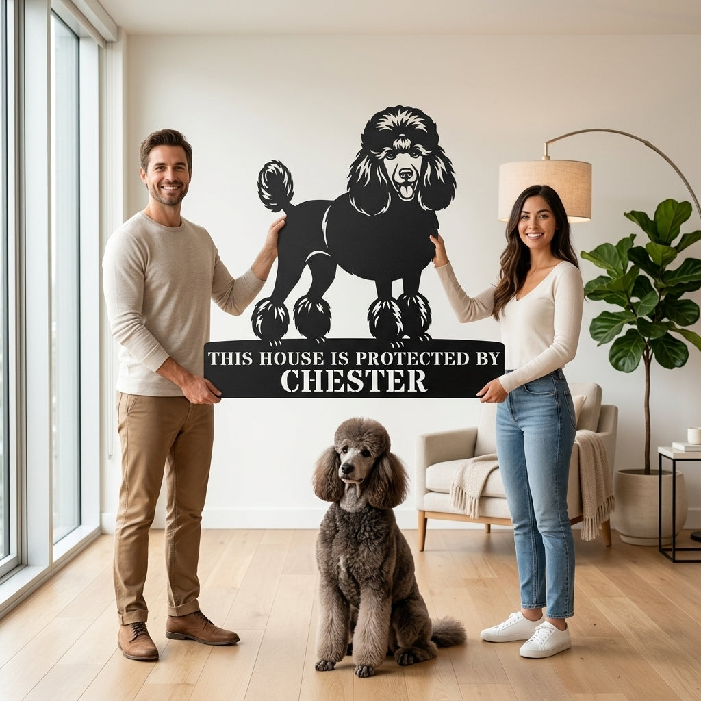 Poodle Personalized Guard Name Metal Sign. Custom Dog Protect Wall Decor