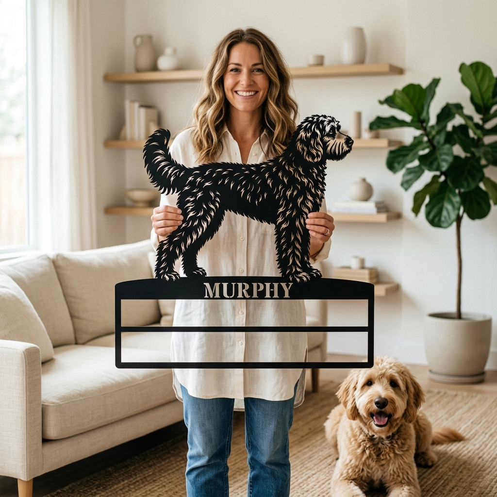 Personalized Doodle Rosette Metal Sign. Dog Champion Name Ribbon Display