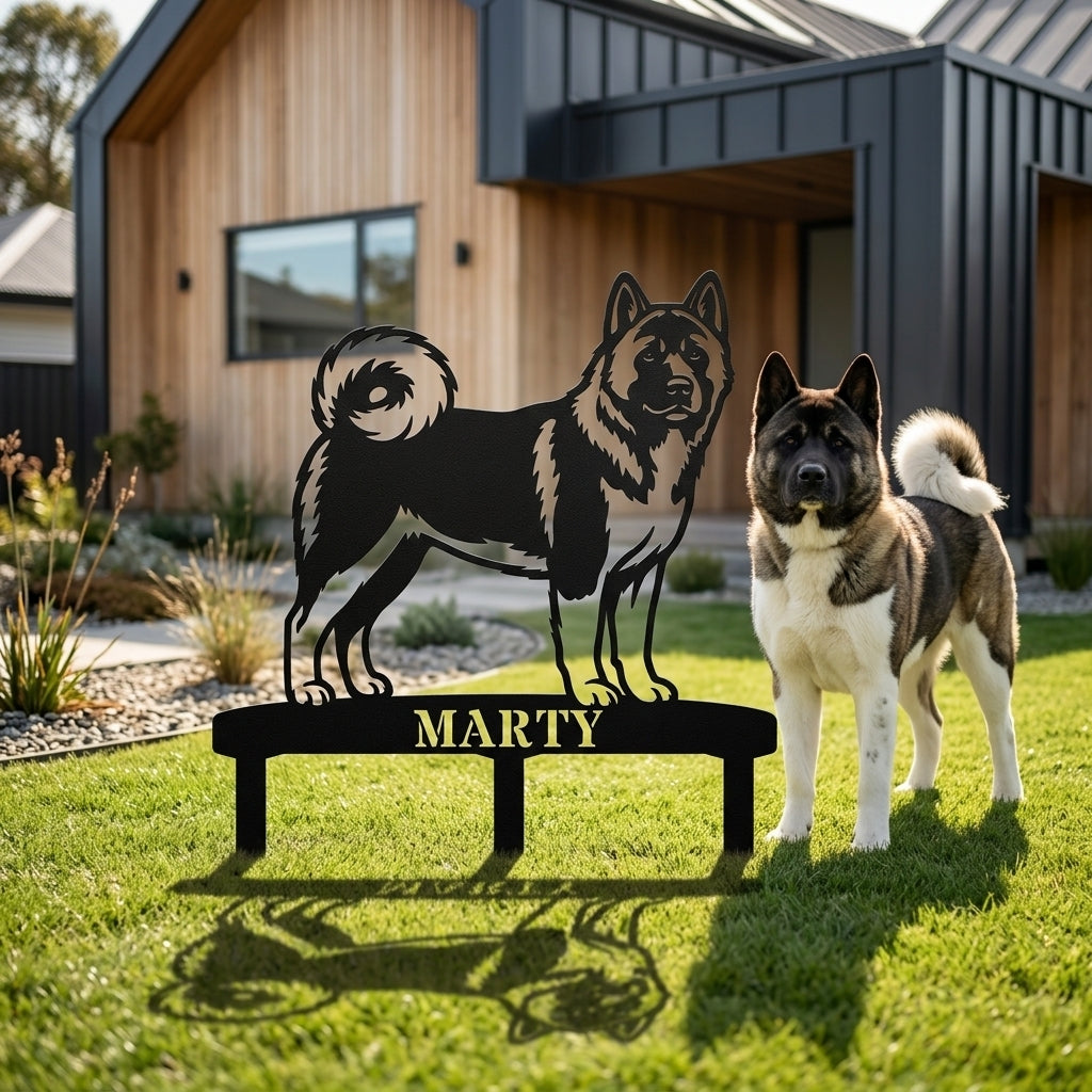 Personalized American Akita Garden Metal Sign With Stakes Custom Dog Name Gift