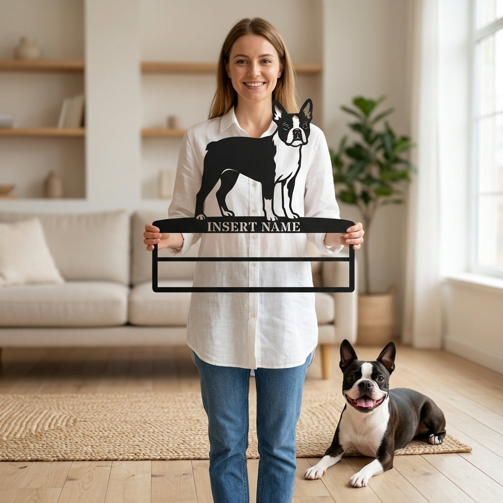 Personalized Boston Terrier Rosette Name Metal Sign. Custom Dog Champion Display