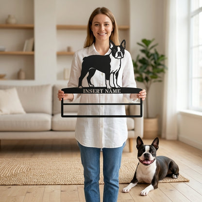 Personalized Boston Terrier Rosette Name Metal Sign. Custom Dog Champion Display