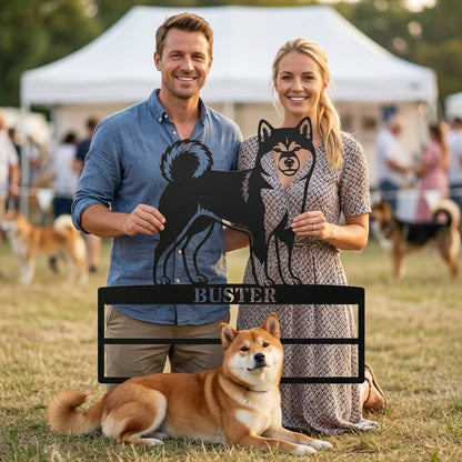 Personalized Shiba Inu Rosette Name Metal Sign. Custom Dog Champion Ribbon Display