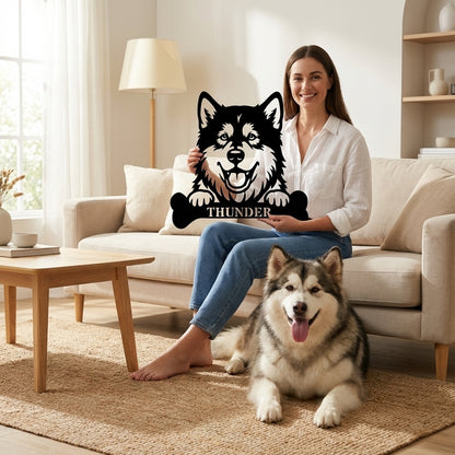 Personalized Alaskan Malamute With Bone Name Metal Sign