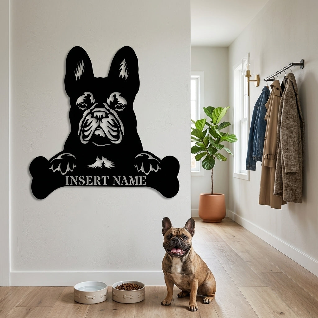Personalized French Bulldog Name Metal Sign. Customizable Dog Owner Wall Decor Gift