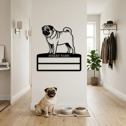 Personalized Pug Rosette Name Metal Sign. Custom Dog Champion Display