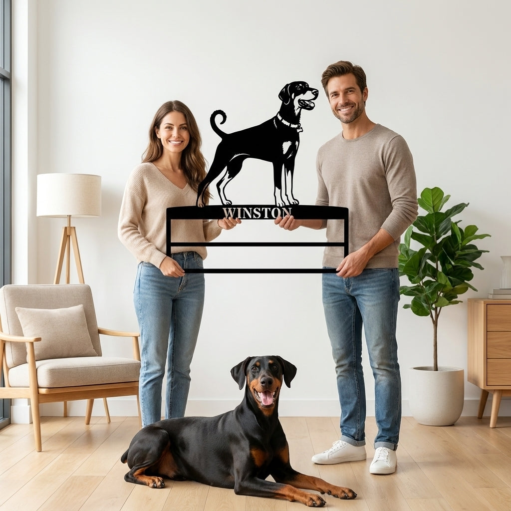 Personalized Dobermann Rosette Name Metal Sign Champion Display