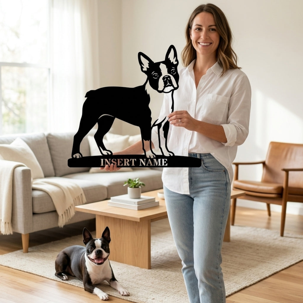 Personalized Boston Terrier Name Metal Sign. Custom Dog Owner Wall Decor Gift