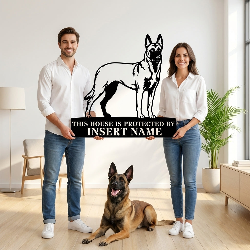 Personalized Belgian Shepherd Guard Metal Sign. Custom Dog Name Wall Decor