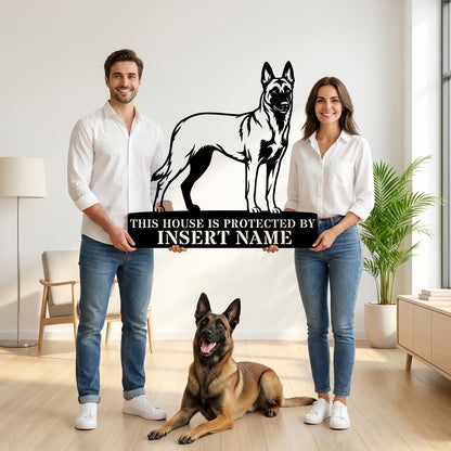 Personalized Belgian Shepherd Guard Metal Sign. Custom Dog Name Wall Decor