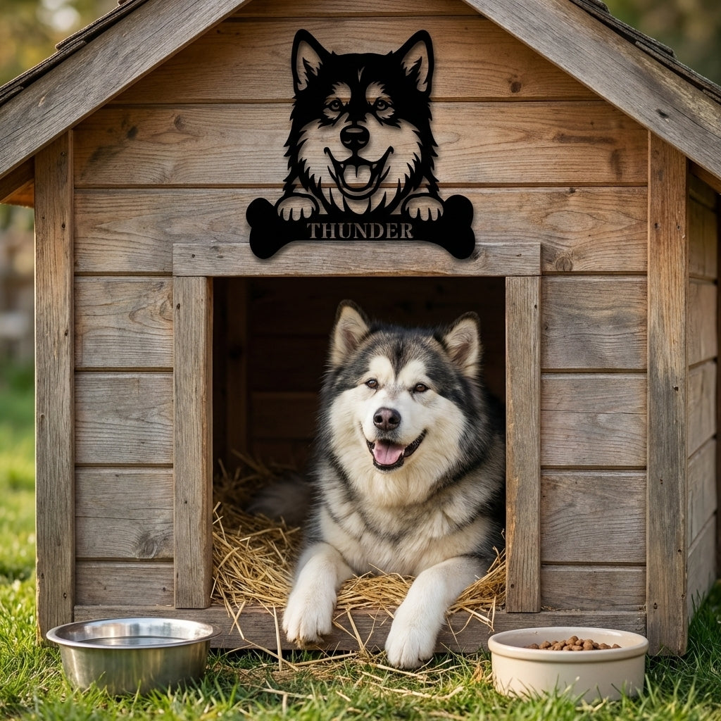 Personalized Alaskan Malamute With Bone Name Metal Sign