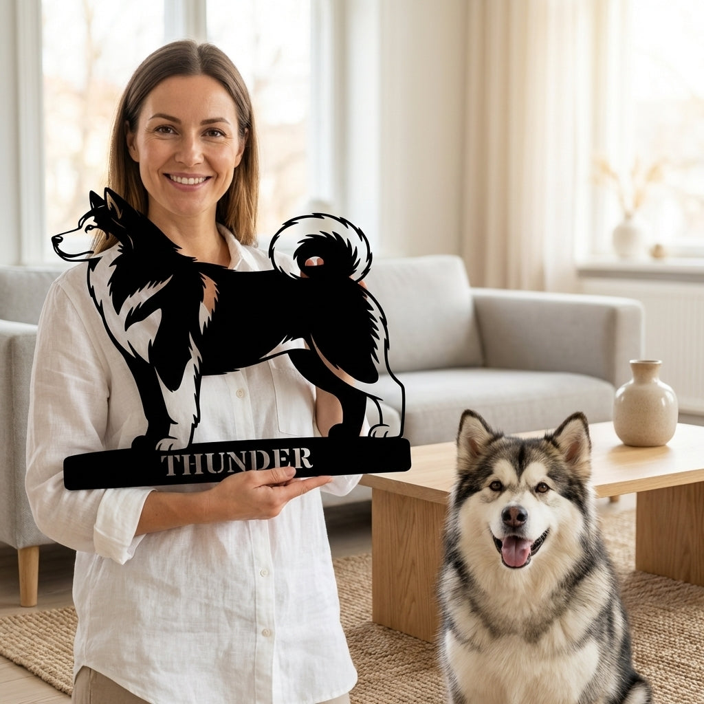 Personalized Alaskan Malamute Metal Sign. Custom Dog Owner Wall Decor Gift