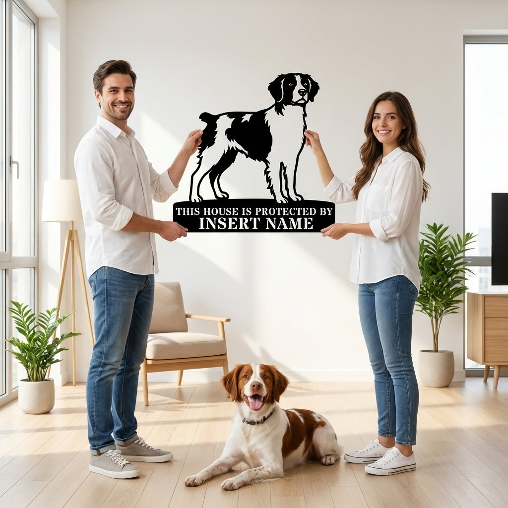 Personalized Brittany Dog Guard Metal Sign. Custom Dog Name Wall Decor