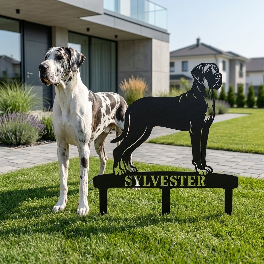 Personalized Granddanois Garden Metal Sign With Stakes. Custom Dog Lover Name Gift