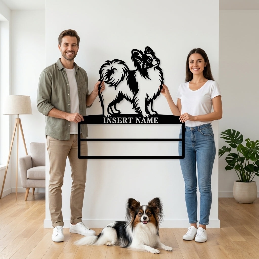Personalized Papillon Dog Rosette Metal Sign. Custom Champion Ribbon Display