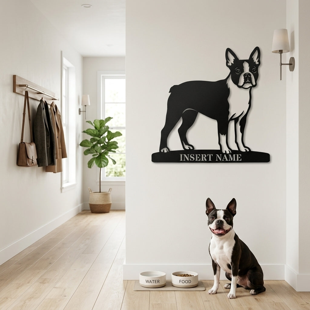 Personalized Boston Terrier Name Metal Sign. Custom Dog Owner Wall Decor Gift