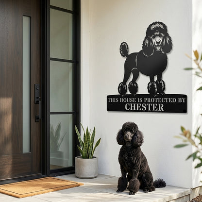 Poodle Personalized Guard Name Metal Sign. Custom Dog Protect Wall Decor