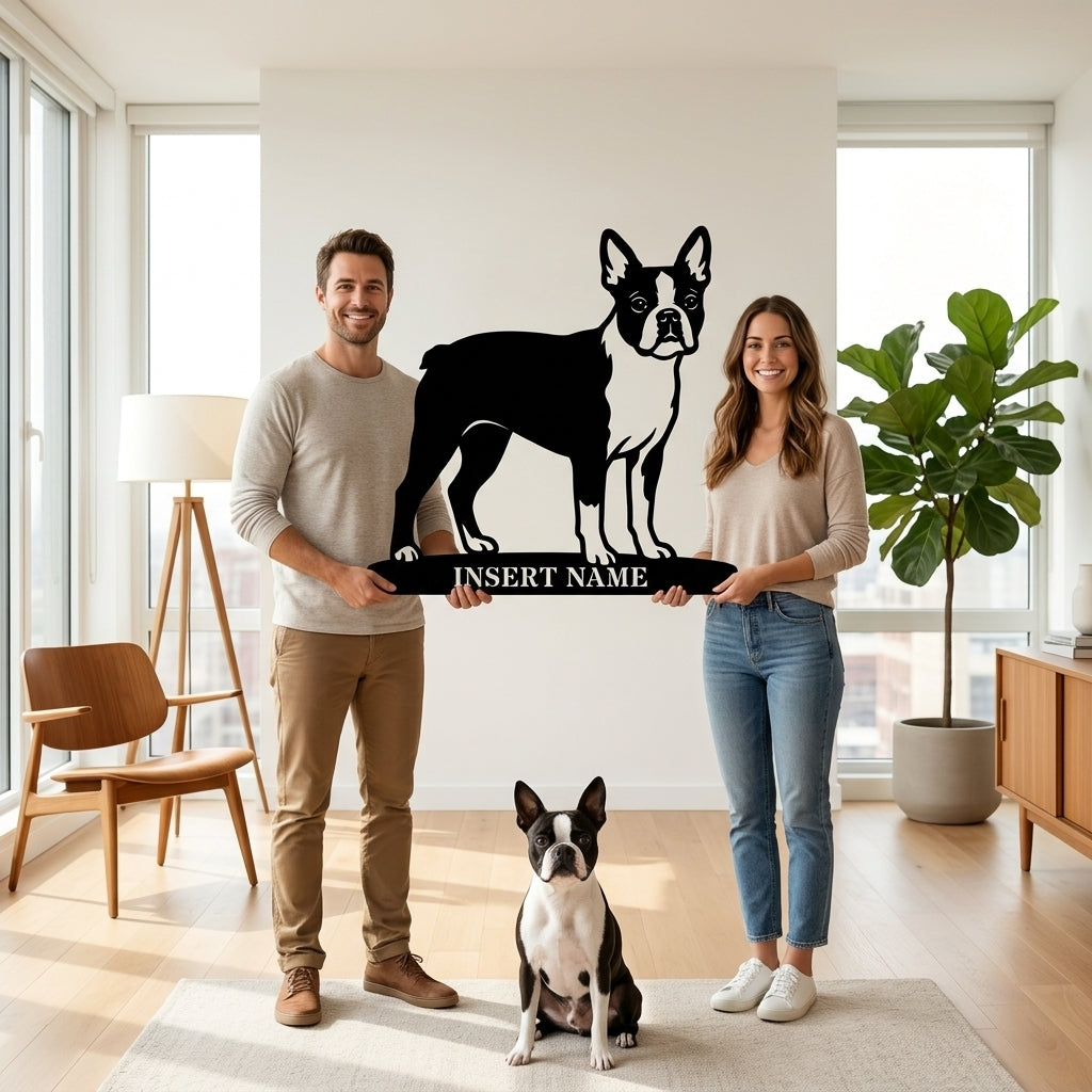 Personalized Boston Terrier Name Metal Sign. Custom Dog Owner Wall Decor Gift