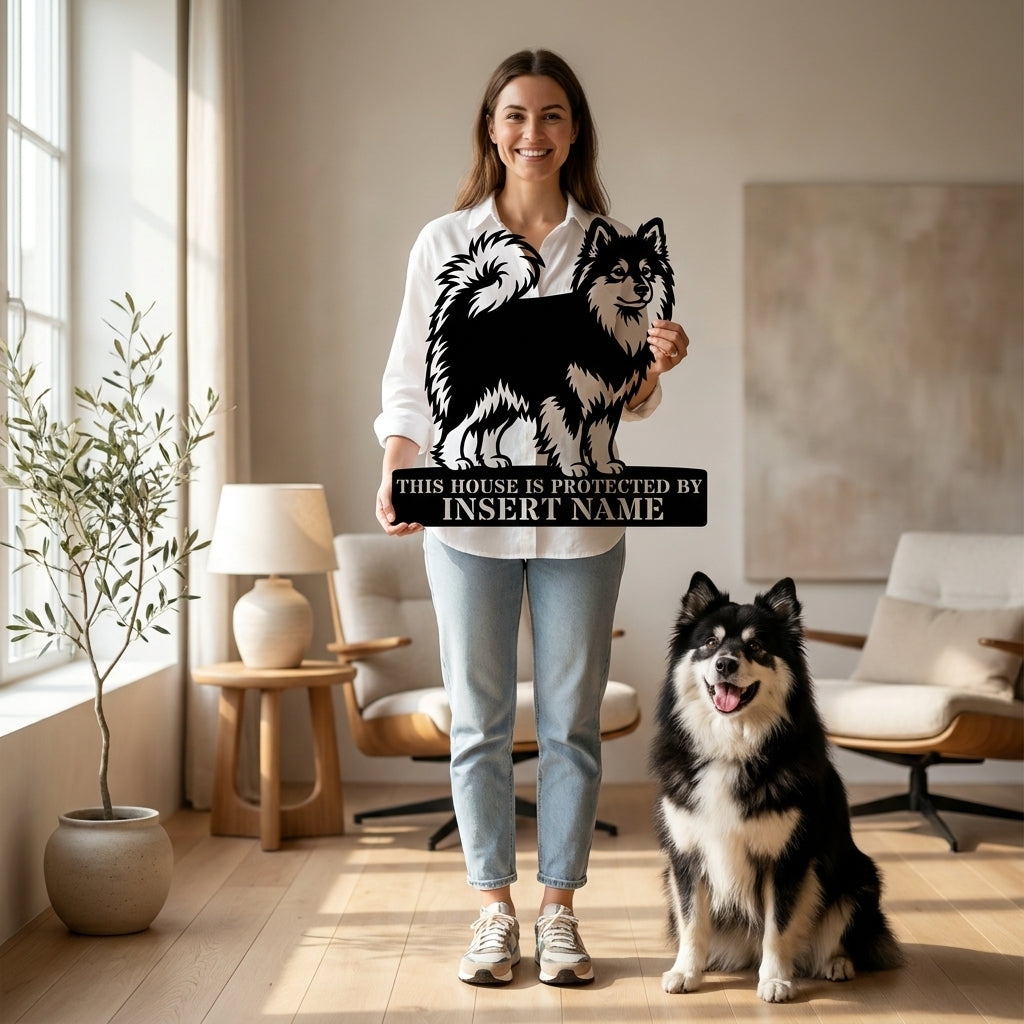 Personalized Finnish Lapphund Guard Metal Sign. Custom Dog Name Wall Decor