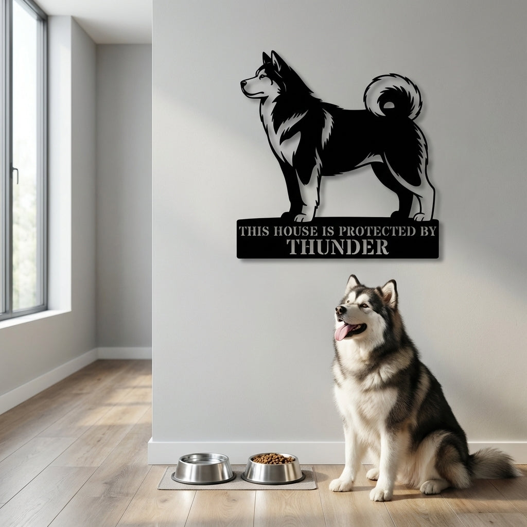 Personalized Alaskan Malamute Guard Metal Sign. Custom Dog Name Wall Decor