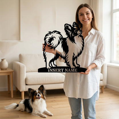 Personalized Papillon Dog Name Metal Sign. Custom Dog Owner Wall Decor Gift