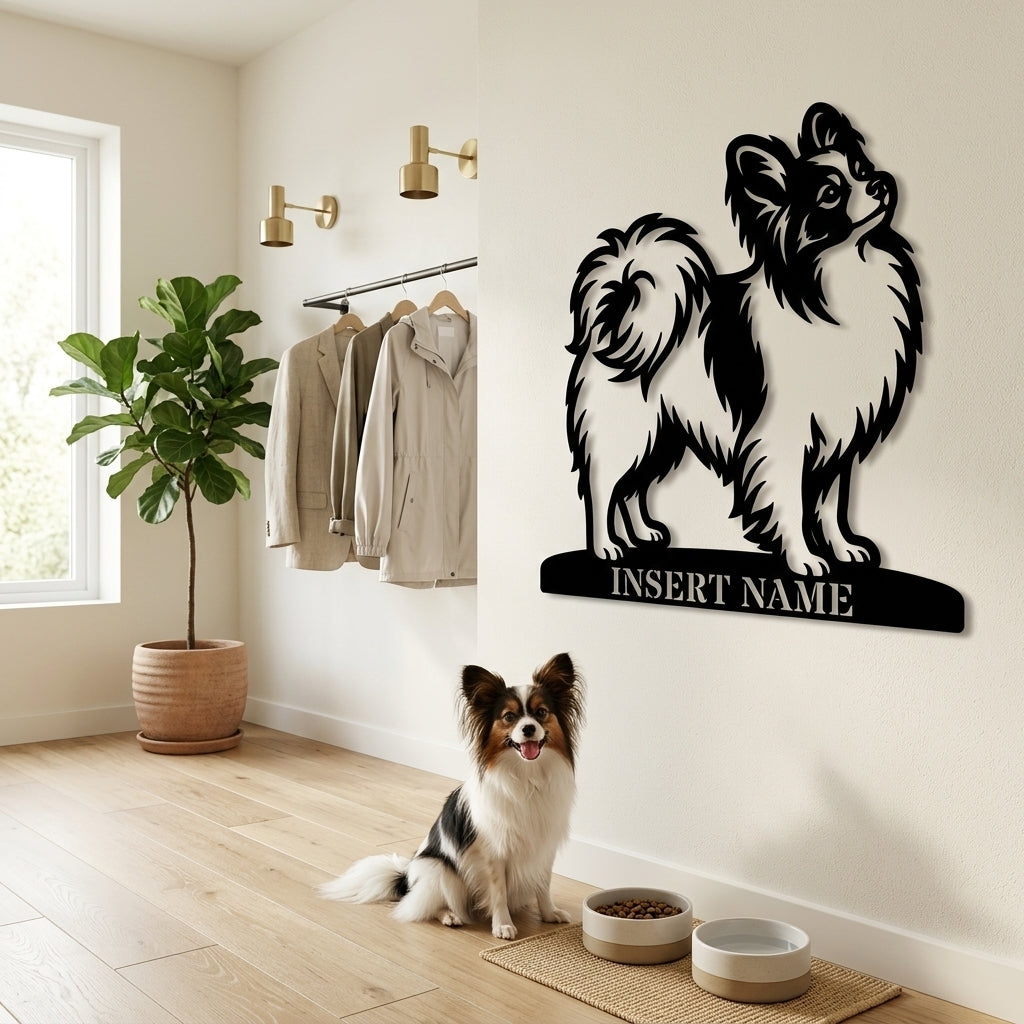 Personalized Papillon Dog Name Metal Sign. Custom Dog Owner Wall Decor Gift