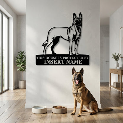 Personalized Belgian Shepherd Guard Metal Sign. Custom Dog Name Wall Decor