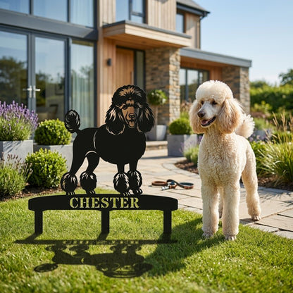 Poodle Personalized  Garden Metal Sign With Stakes. Custom Dog Name Gift