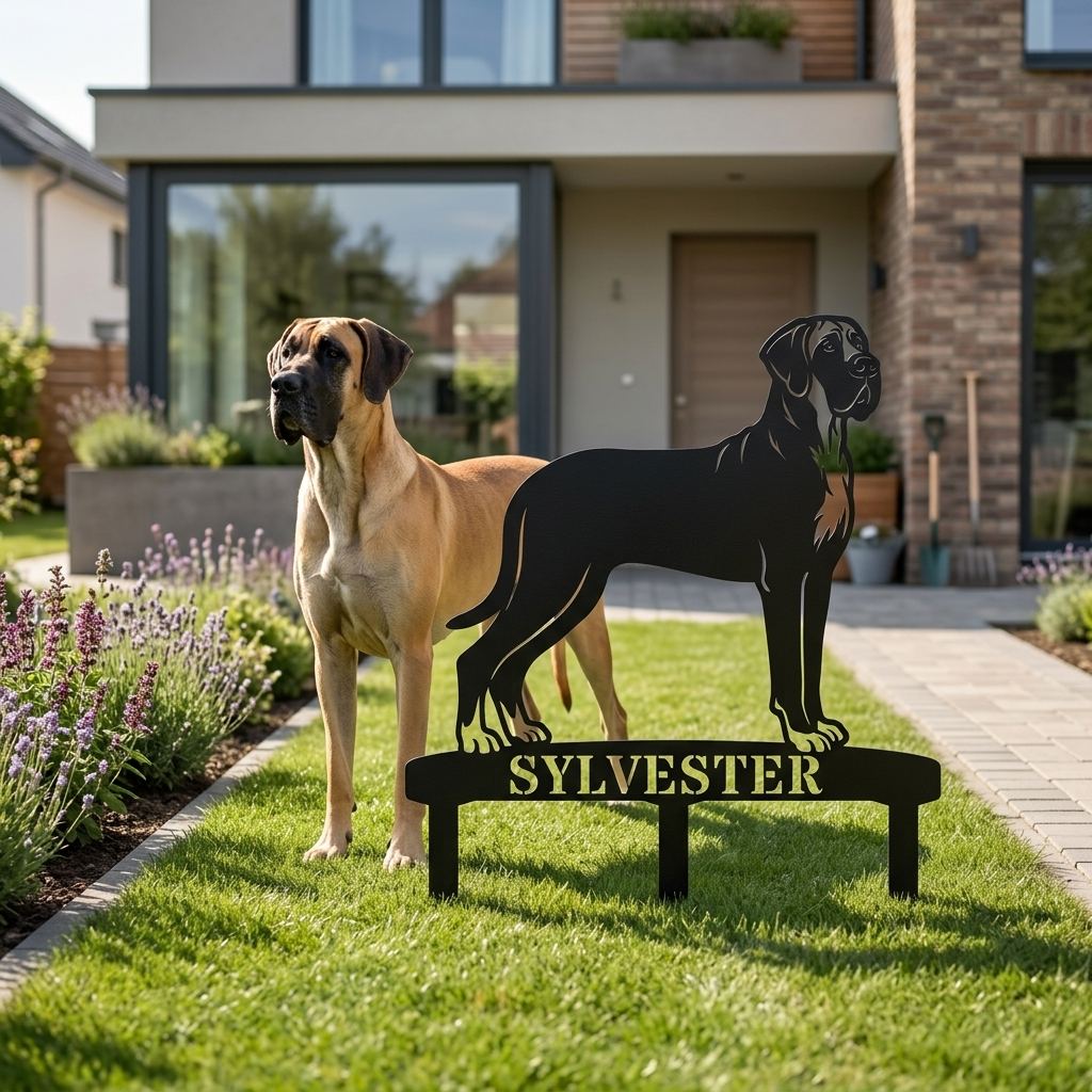 Personalized Granddanois Garden Metal Sign With Stakes. Custom Dog Lover Name Gift
