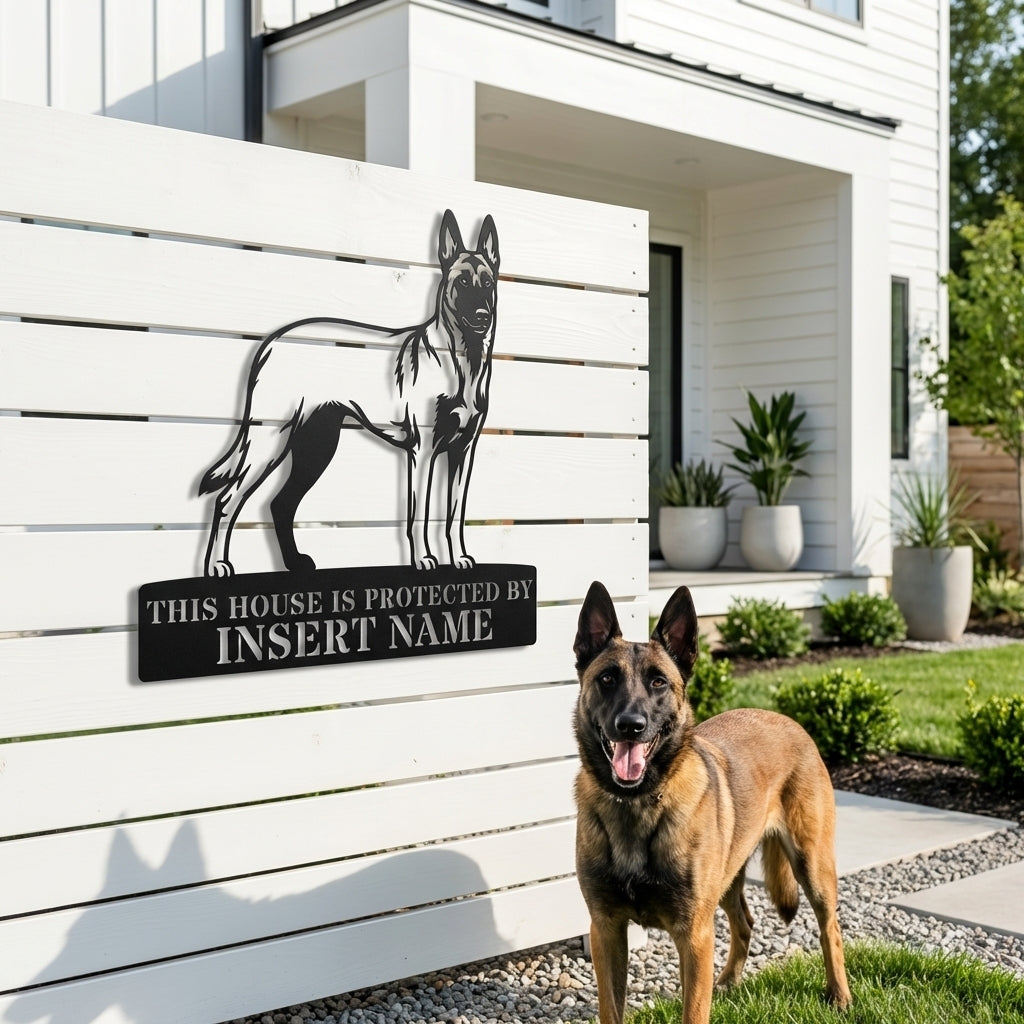 Personalized Belgian Shepherd Guard Metal Sign. Custom Dog Name Wall Decor